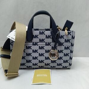 Michael Kors GiGi Navy Canvas Leather Trim Messenger Crossbody Bag - NWT $298